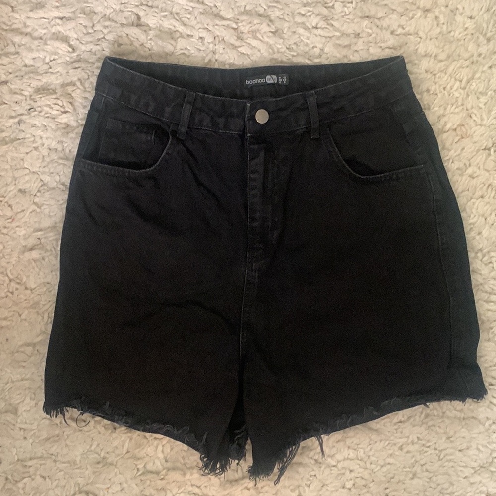 boohoo Black Denim Cut Off Jean Shorts